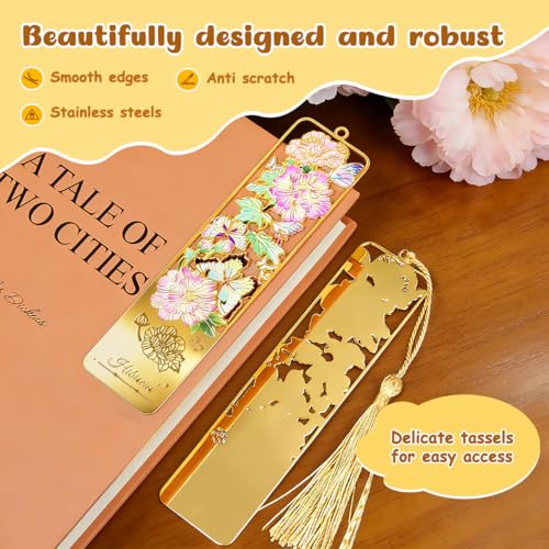 Kinsound Flower Book Mark with Tassel for Reading Women, Pretty Cute Hollow Butterfly Book Markers for Women, Men, Kids, Teachers, Students, Reading Accessories Gifts for Book Lovers（3PCS-Styple A） - Image 4