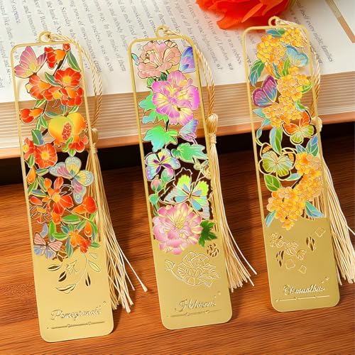 Kinsound Flower Book Mark with Tassel for Reading Women, Pretty Cute Hollow Butterfly Book Markers for Women, Men, Kids, Teachers, Students, Reading Accessories Gifts for Book Lovers（3PCS-Styple A） - Image 1