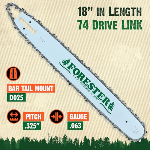 FORESTER 18" Replacement Chainsaw Bar & Chain Combo - 18in Length, .325 Pitch, .063 Gauge, D025 Mount, 74 Drive Link - Replacement Chain Saw Parts Kit For Stihl - Image 2