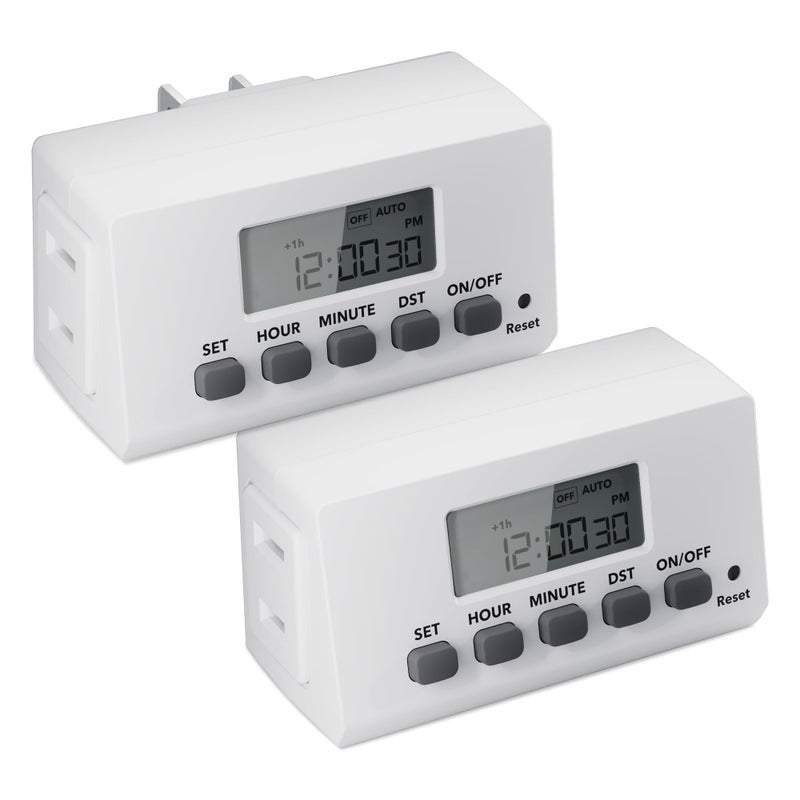 BNLINK Indoor Digital Timer Outlet24 Hour Light Timer Easy ProgrammableMini 2 Prong Plug in Timers for Electrical OutletsLampsFans2 OnOff Programs2 Pack15A1875W ETL Listed