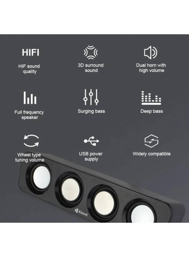 كيسونلي I-680 سماعات سطح المكتب LED صغيرة نشطة 6 وات RGB سماعات كمبيوتر خارجية محمولة USB AUX سلك اتصال مكبر صوت صغير - Image 4