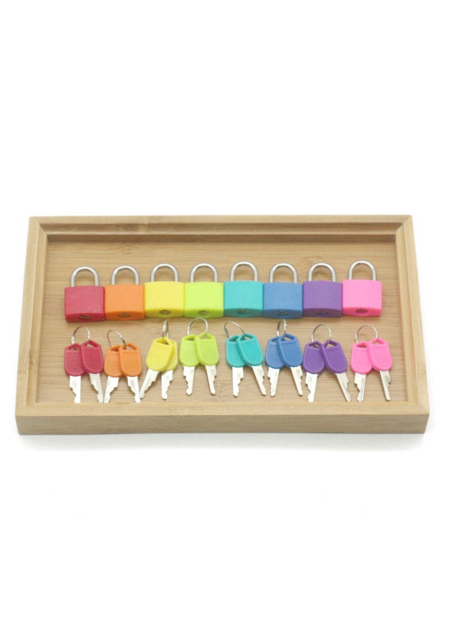 Montessori Teaching Aids Sensory Teaching Aids Early Education Educational Toys Montessori Teaching Aids Unlocking Practice Games-Color:7 Color Lock + Bamboo Tray - Image 2
