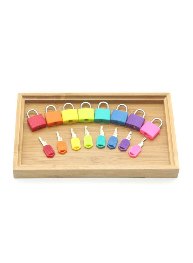 Montessori Teaching Aids Sensory Teaching Aids Early Education Educational Toys Montessori Teaching Aids Unlocking Practice Games-Color:7 Color Lock + Bamboo Tray - Image 4