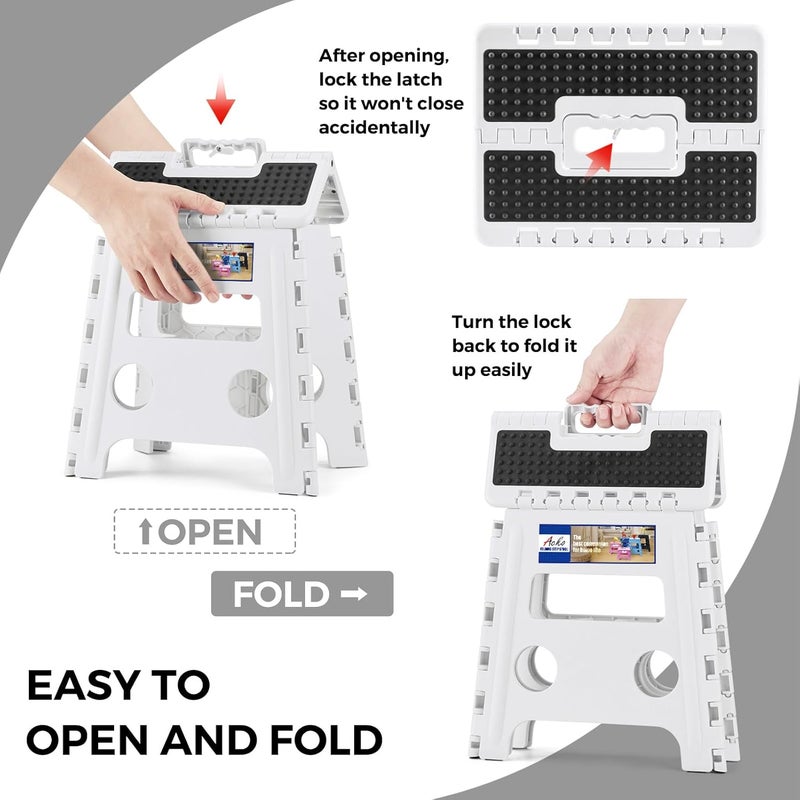 Acko Folding Step Stool - 13" Height Premium Heavy Duty Step Stools for Adults and Kids, Upgrade Step Stool Kitchen Garden Bathroom Stepping Stool (White) - Image 3