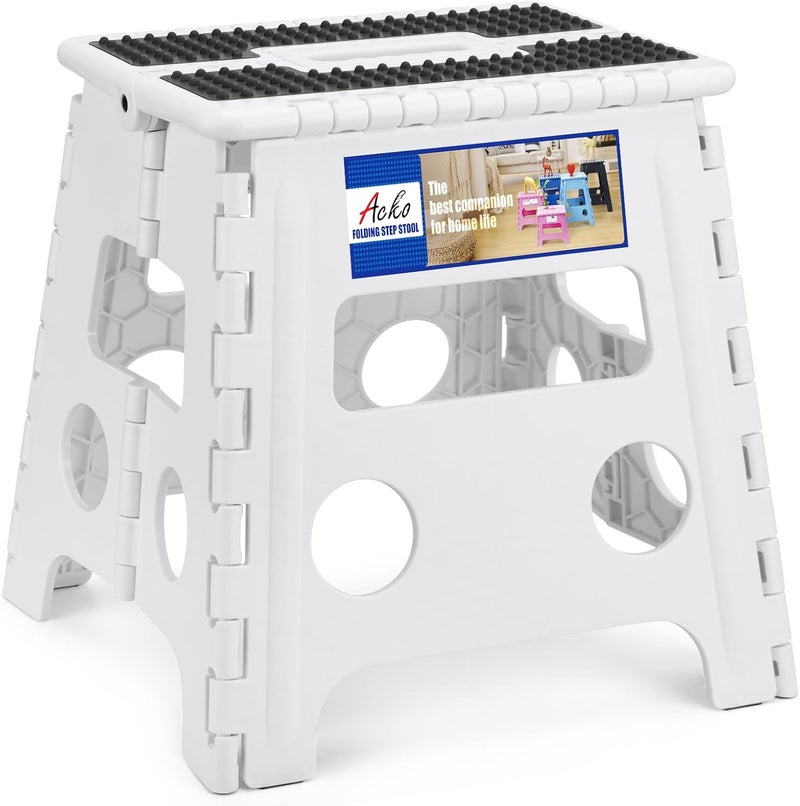 Acko Folding Step Stool - 13" Height Premium Heavy Duty Step Stools for Adults and Kids, Upgrade Step Stool Kitchen Garden Bathroom Stepping Stool (White) - Image 1