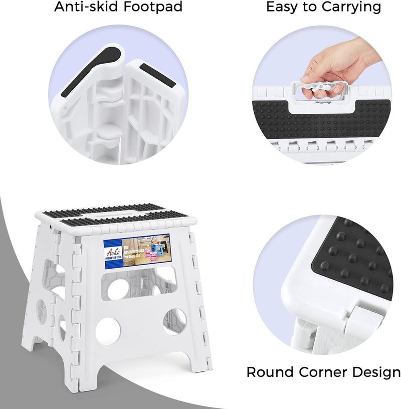 Acko Folding Step Stool - 13" Height Premium Heavy Duty Step Stools for Adults and Kids, Upgrade Step Stool Kitchen Garden Bathroom Stepping Stool (White) - Image 4