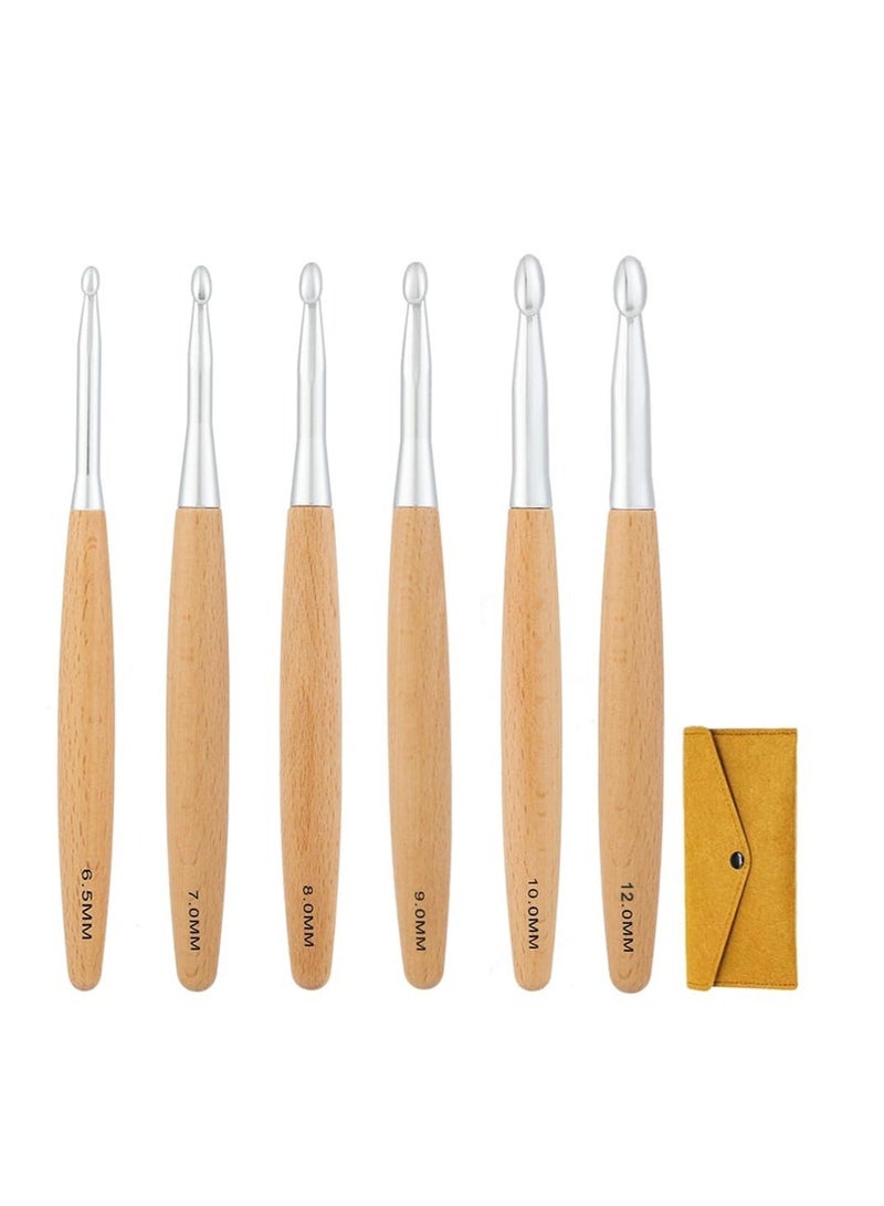 Large Crochet Hooks Set, Beech Wood Handle Crochet Hooks, for Crocheting, Ergonomic Knitting Hooks Set for Crochet Yarn Craft, Knitting Crochet Supplies (6.5mm,7.0mm,8.0mm,9.0mm,10.0mm) - Image 1