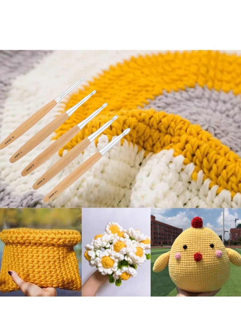 Large Crochet Hooks Set, Beech Wood Handle Crochet Hooks, for Crocheting, Ergonomic Knitting Hooks Set for Crochet Yarn Craft, Knitting Crochet Supplies (6.5mm,7.0mm,8.0mm,9.0mm,10.0mm) - Image 4