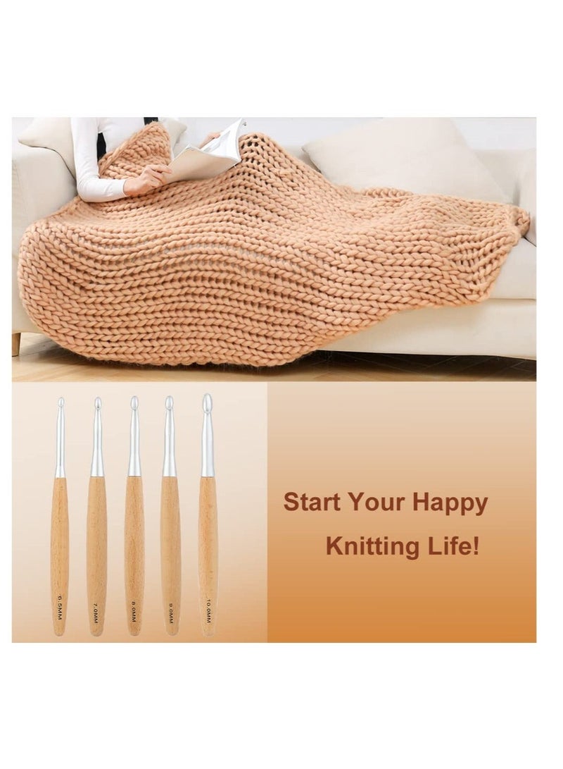 Large Crochet Hooks Set, Beech Wood Handle Crochet Hooks, for Crocheting, Ergonomic Knitting Hooks Set for Crochet Yarn Craft, Knitting Crochet Supplies (6.5mm,7.0mm,8.0mm,9.0mm,10.0mm) - Image 5