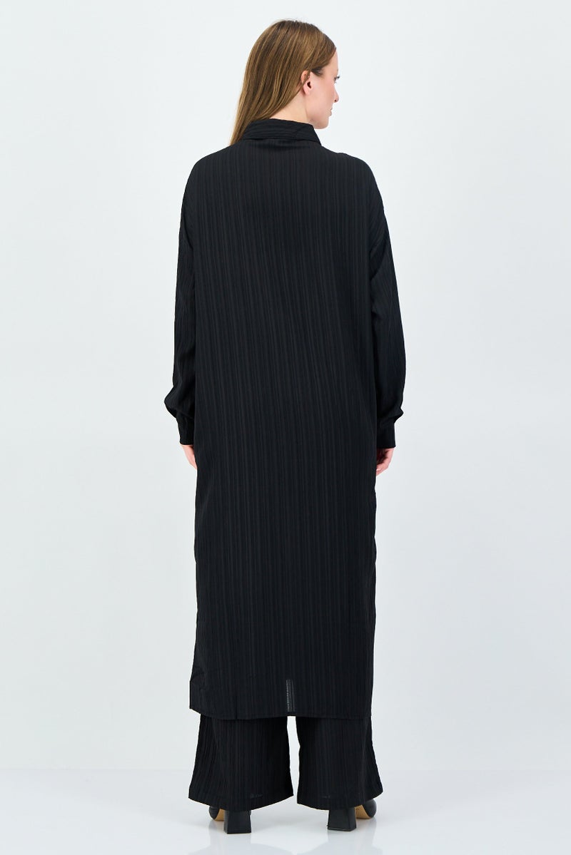 ANNE KLEIN Women 2Pcs Long Sleeve Tunic And Pants Set, Black - Image 4