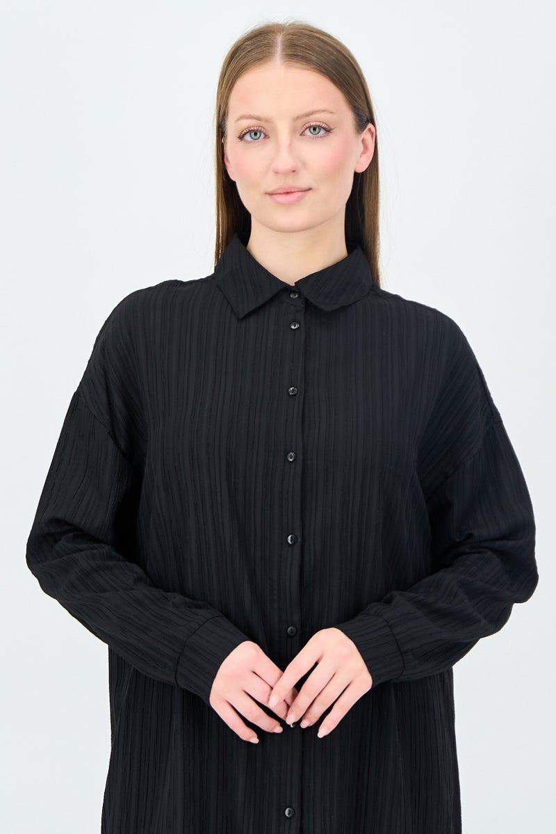 ANNE KLEIN Women 2Pcs Long Sleeve Tunic And Pants Set, Black - Image 2