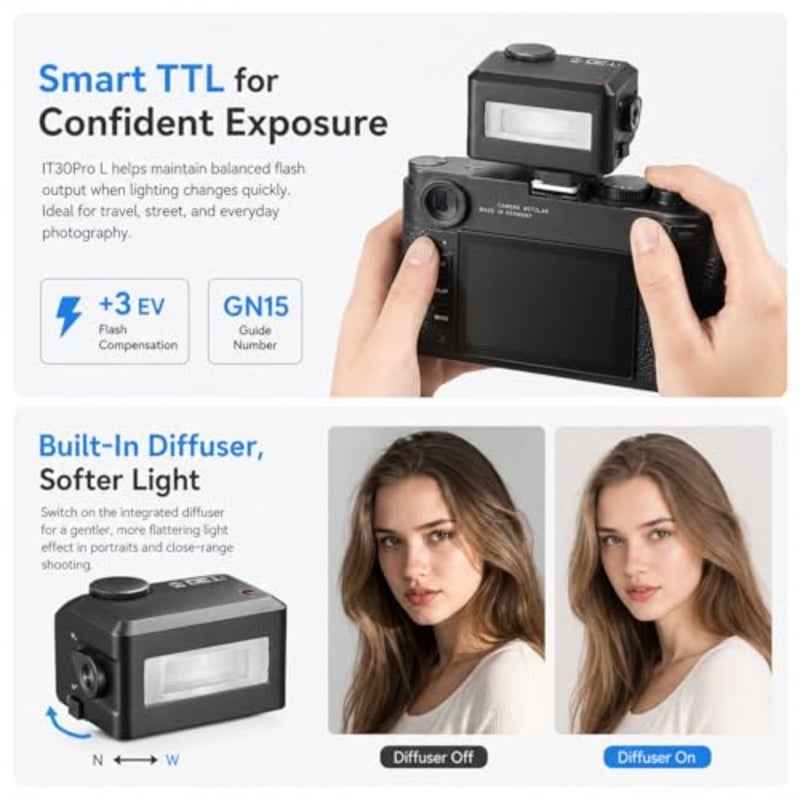 فلاش IT30Pro L Mini TTL لكاميرات Leica، نظام X لاسلكي 2.4G، HSS 1/8000s، فلاش مدمج على الكاميرا يعمل باللمس لـ SL/SL2/SL3/Q2/M10 - Image 3