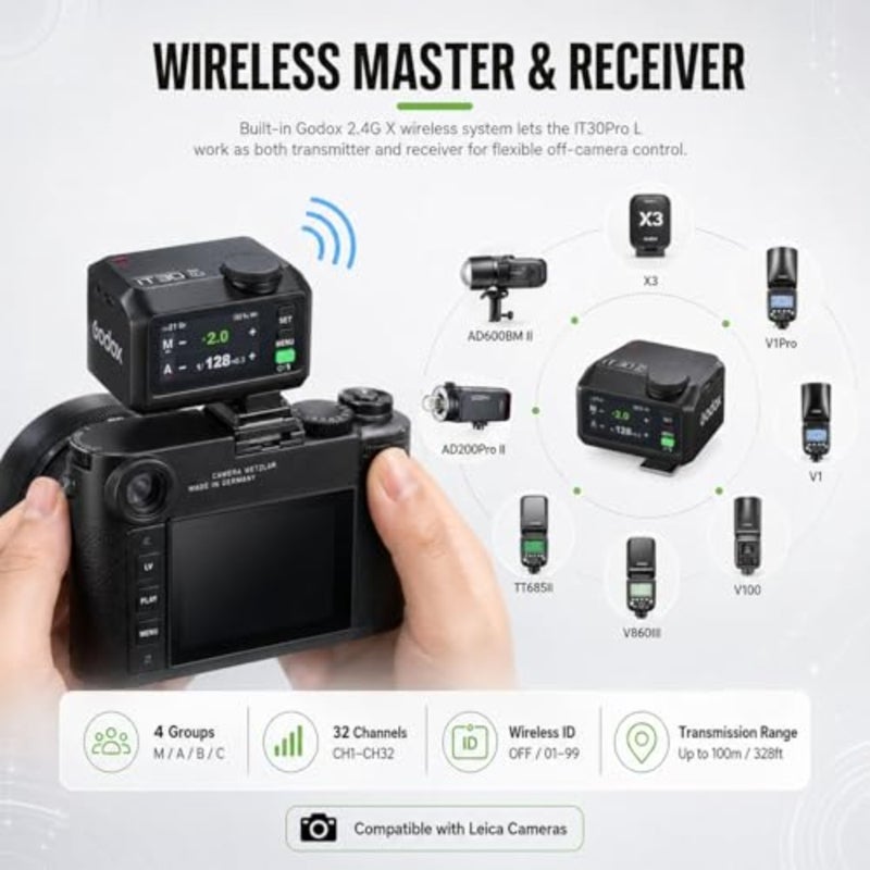 فلاش IT30Pro L Mini TTL لكاميرات Leica، نظام X لاسلكي 2.4G، HSS 1/8000s، فلاش مدمج على الكاميرا يعمل باللمس لـ SL/SL2/SL3/Q2/M10 - Image 5