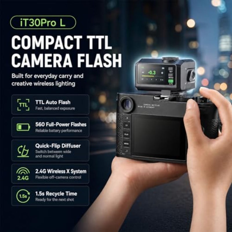 فلاش IT30Pro L Mini TTL لكاميرات Leica، نظام X لاسلكي 2.4G، HSS 1/8000s، فلاش مدمج على الكاميرا يعمل باللمس لـ SL/SL2/SL3/Q2/M10 - Image 2