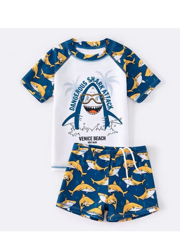 2023 Children's Sunscreen Quick-Drying Swimsuit Swimming Training Hot Spring Suit Professional Five-Point Boy Short-Sleeved Split Suit  - Image 1