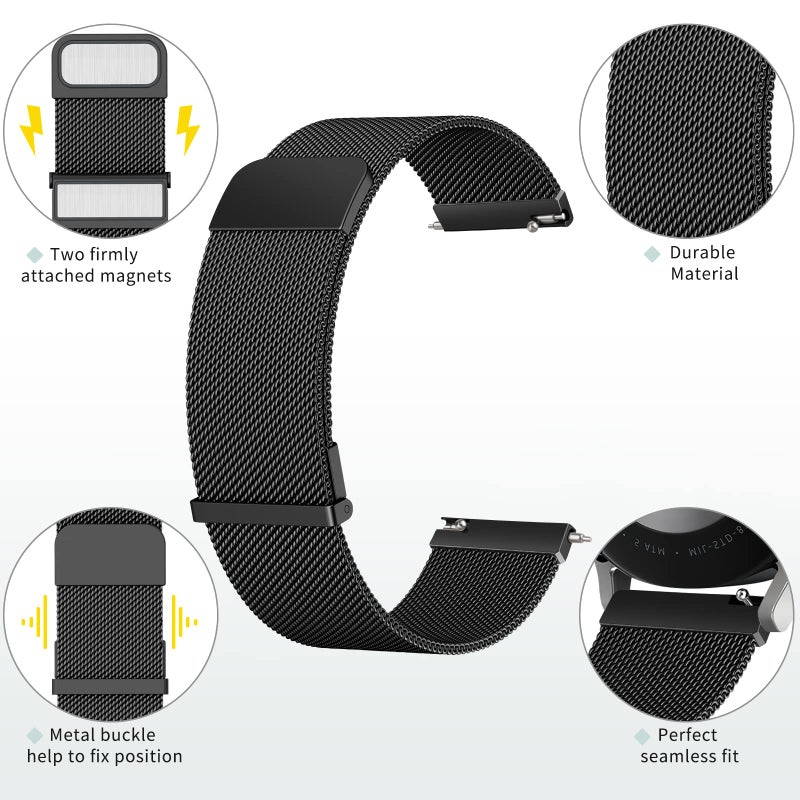 Meliya Metal Watch Bands, 20mm 22mm Quick Release Watch Strap, Stainless Steel Mesh Replacement band for Women Men (22mm, Black) - Image 2