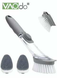 Dish Brush with Soap Dispenser Dish Scrubber with Replaceable PP Head Kitchen Dish Cleaning Brush Dish Wand for Dishes Pots