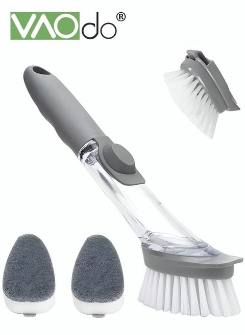 Dish Brush with Soap Dispenser Dish Scrubber with Replaceable PP Head Kitchen Dish Cleaning Brush Dish Wand for Dishes Pots