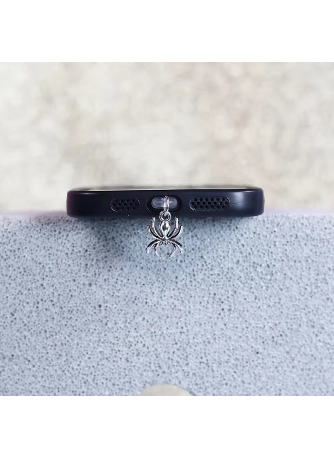 Mobile Phone Dust Plug IOS Phone/Type-C/Android Couple Alloy Spider Pendant Mobile Phone Pendant-Color:Silver Gray Spider-Applicable Models:Android Type-c Oval Interface