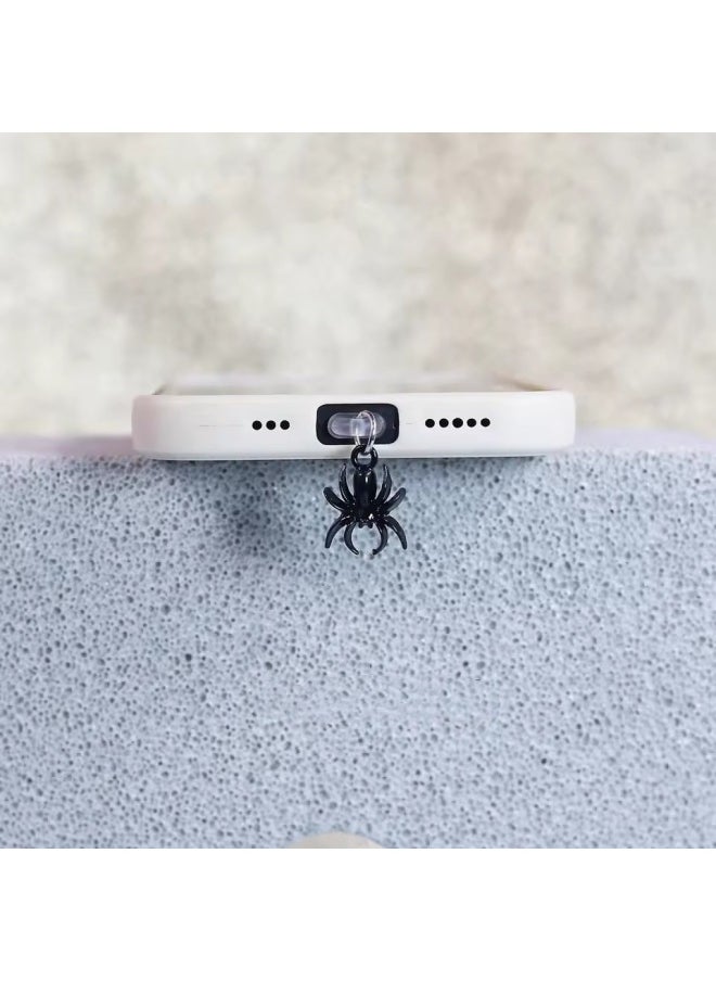 Mobile Phone Dust Plug IOS Phone/Type-C/Android Couple Alloy Spider Pendant Mobile Phone Pendant-Color:Silver Gray Spider-Applicable Models:Android Type-c Oval Interface