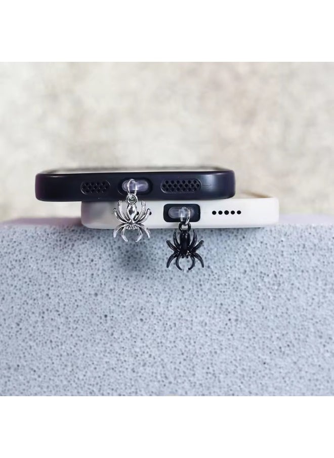 Mobile Phone Dust Plug IOS Phone/Type-C/Android Couple Alloy Spider Pendant Mobile Phone Pendant-Color:Silver Gray Spider-Applicable Models:Android Type-c Oval Interface