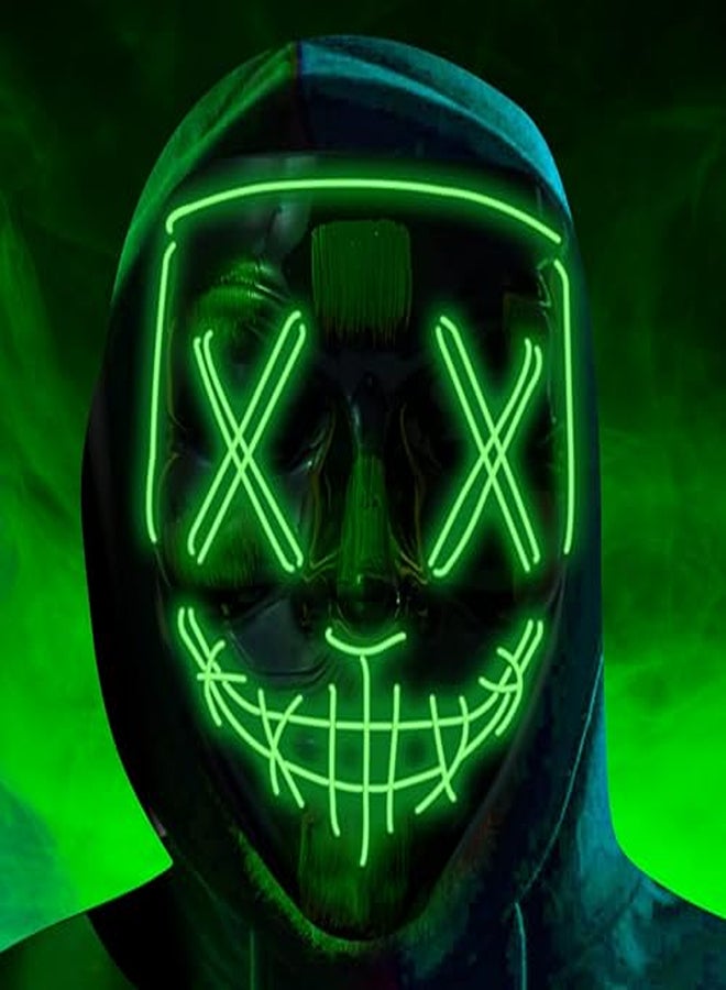 Green LED Halloween Mask – Light-Up Scary Cosplay Mask for Adults - Image 1
