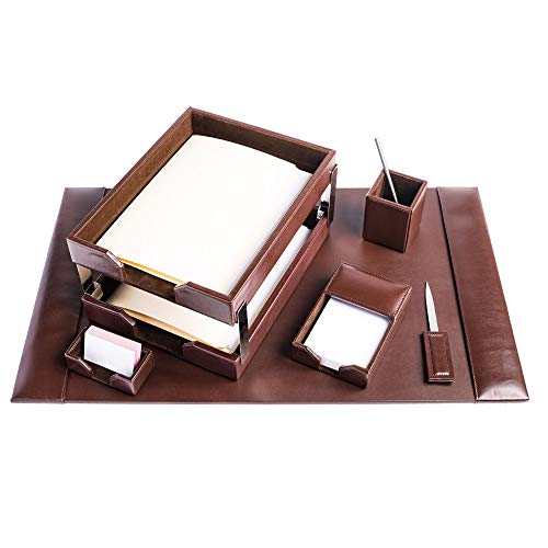 Dacasso Bonded Leather Desk Set - Luxury Leather Desk Pad & Desk Organization Essentials - Office Organization & Executive Desk Decor - (Dark Brown, 8 Piece) - Image 5