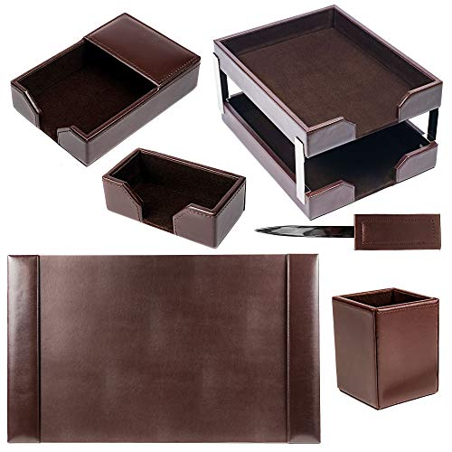 Dacasso Bonded Leather Desk Set - Luxury Leather Desk Pad & Desk Organization Essentials - Office Organization & Executive Desk Decor - (Dark Brown, 8 Piece) - Image 2