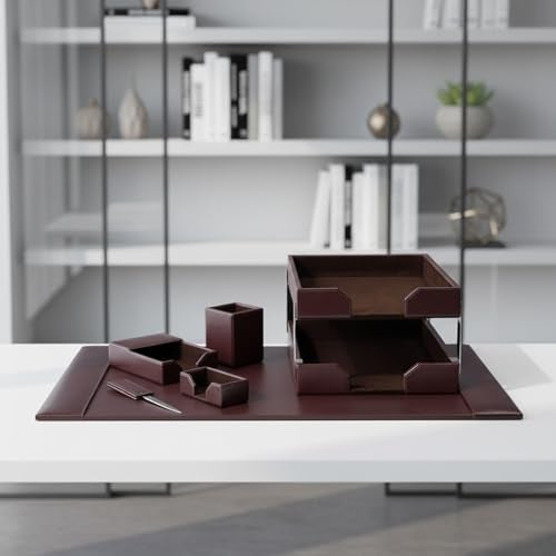 Dacasso Bonded Leather Desk Set - Luxury Leather Desk Pad & Desk Organization Essentials - Office Organization & Executive Desk Decor - (Dark Brown, 8 Piece) - Image 3