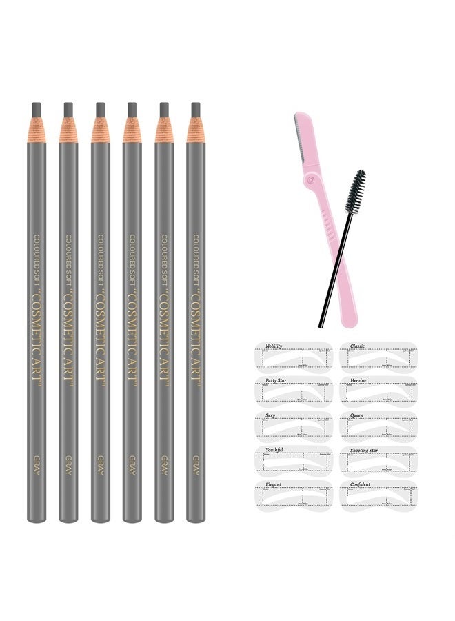 Ownest 6 Pcs Pull Cord Peel-off Eyebrow Pencil Tattoo Makeup and Microblading Supplies Set for Marking, Filling and Outlining, Waterproof and Durable Permanent Eyebrow Liner-Grey - Image 1