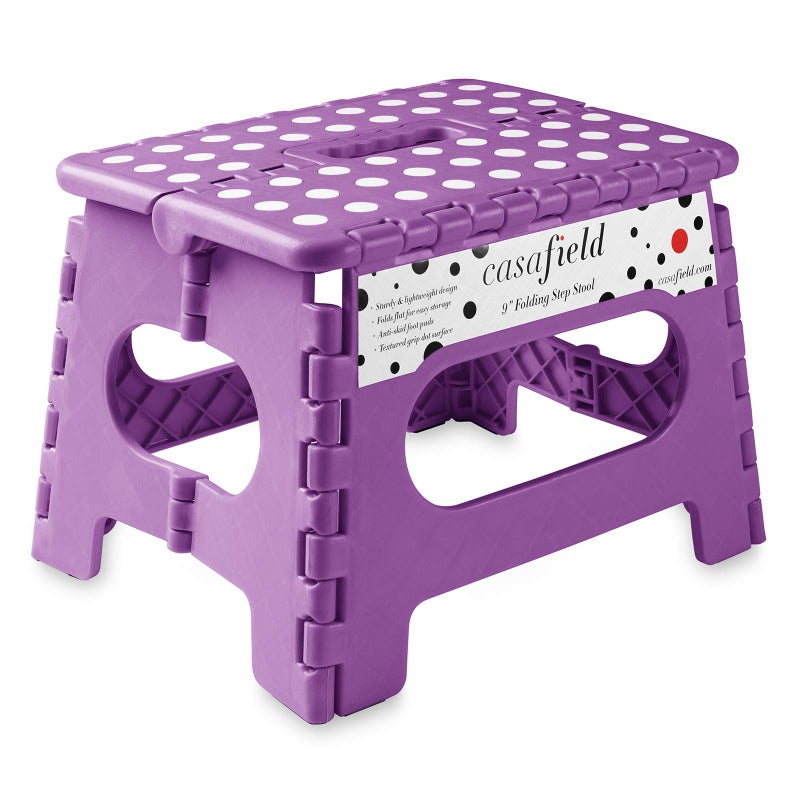 Casafield 9 Folding Step Stool with Handle Purple  Portable Collapsible Small Plastic Foot Stool for Kids and Adults  Use in The Kitchen Bathroom and Bedroom