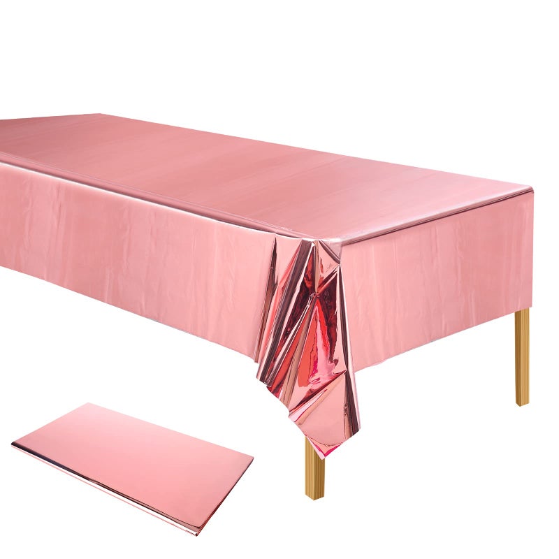 ELECLAND Rose Gold Table Cover Metallic Rose Gold Plastic Tablecloth 137 x 274 cm Rectangle Pink Foil Table Covers for Wedding Baby Shower Birthday Party Decoration