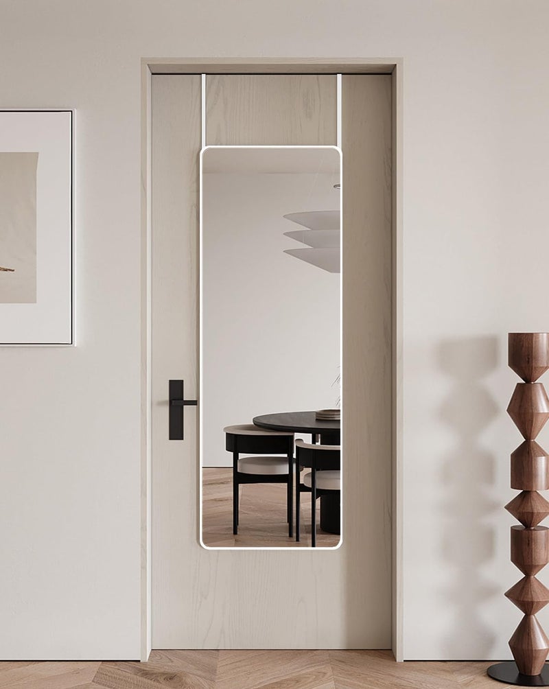 DMWOODFL 48"x14" Rounded Rectangle Over The Door Mirror - Full Length Tempered Glass & Aluminum Frame, No Drill Installation for Bedroom, Bathroom, Closet, Entryway (Silver White) - Image 1