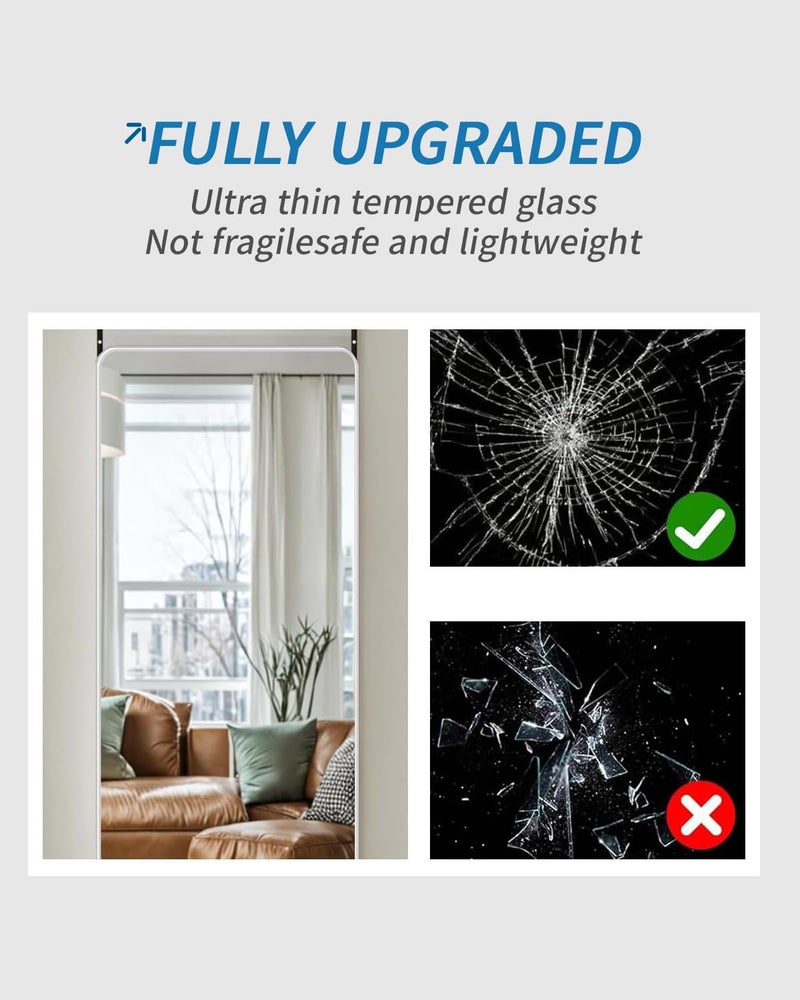 DMWOODFL 48"x14" Rounded Rectangle Over The Door Mirror - Full Length Tempered Glass & Aluminum Frame, No Drill Installation for Bedroom, Bathroom, Closet, Entryway (Silver White) - Image 5