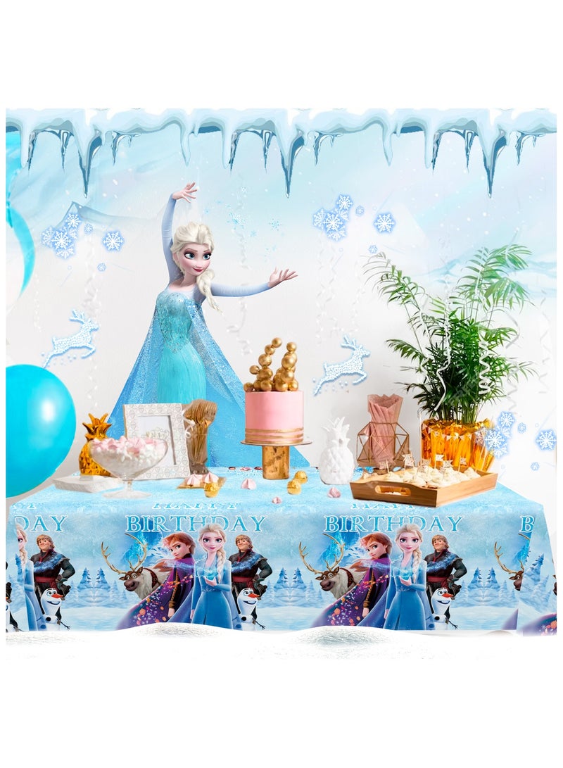 حفلة مثمرة مفرش مائدة مجمد يمكن التخلص منه، 3 قطع أغطية مائدة مجمدة مفرش مائدة الأميرة المجمدة لتزيين الحفلات ذات الطابع المجمد (المقاس: 180 سم × 108 سم/70.8 بوصة × 42.5 بوصة) - Image 4