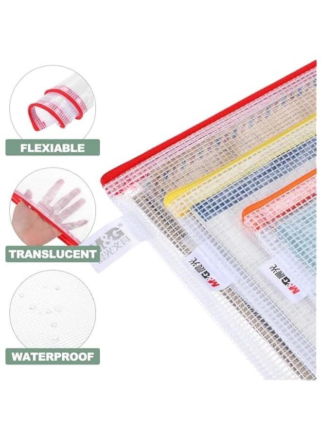 Arabest - Red Mesh Zipper Pouch Bag for Organizing Office Supplies, Documents, Puzzles, Cosmetics, and Travel Essentials - Set of 5 Waterproof Bags in A4 Size (13.4x9.6) - Image 1