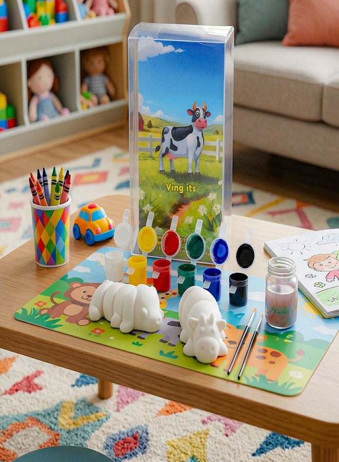 Vinglits 3D Printed Farm Buddies DIY Paint Kit - 2 Unpainted Moulds with 6 Acrylic Paint Colors, 1 Painting Brush for Girls, Boys, Kids Age 5+, Birthday Return Gift, Animal Figurine Creative Toys, Activity Set, Arts & Crafts - Image 1