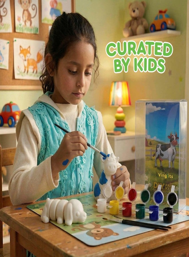 Vinglits 3D Printed Farm Buddies DIY Paint Kit - 2 Unpainted Moulds with 6 Acrylic Paint Colors, 1 Painting Brush for Girls, Boys, Kids Age 5+, Birthday Return Gift, Animal Figurine Creative Toys, Activity Set, Arts & Crafts - Image 3