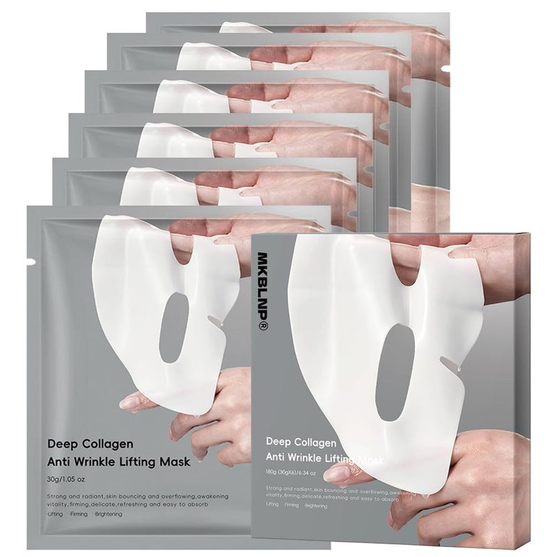 MKBLNP Collagen Face Mask Hydrating Overnight Collagen Face Mask (6 pcs/1 Box) Deep Collagen Anti Wrinkle Lifting Mask - Pure Collagen Films for Improve Elasticity Firming And Moisturizing - Image 1