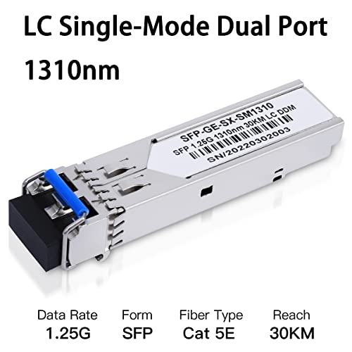 GESD 10 Pack 1.25G SFP LC Module 1000Base-LX (SMF,1310nm,20km,DDM) Single-Mode Transceiver for Cisco GLC-LH-SMD,Ubiquiti UniFi,Meraki MA-SFP-1GB-LX10,Fortinet,Mikrotik,TP-Link,Netgear,TL-SM311LS,D-Link - Image 3