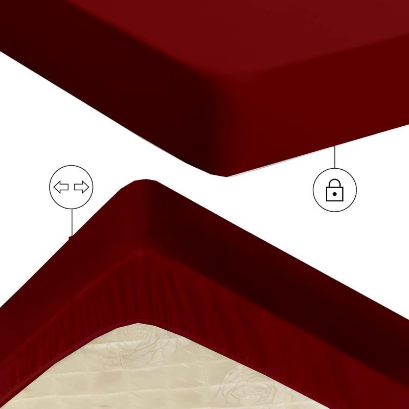 MAHAVEER COTTON Waterproof Fitted Sheet Terry Cotton Mattress Protector Elastic Fitted Style Bed Cover 36 x 72 Inch 3 x 6 Feet 9144 x 18288 CM Single Size Maroon  - Image 2
