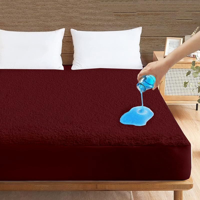 MAHAVEER COTTON Waterproof Fitted Sheet Terry Cotton Mattress Protector Elastic Fitted Style Bed Cover 36 x 72 Inch 3 x 6 Feet 9144 x 18288 CM Single Size Maroon  - Image 3