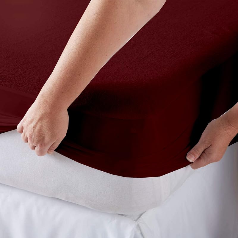 MAHAVEER COTTON Waterproof Fitted Sheet Terry Cotton Mattress Protector Elastic Fitted Style Bed Cover 36 x 72 Inch 3 x 6 Feet 9144 x 18288 CM Single Size Maroon  - Image 5