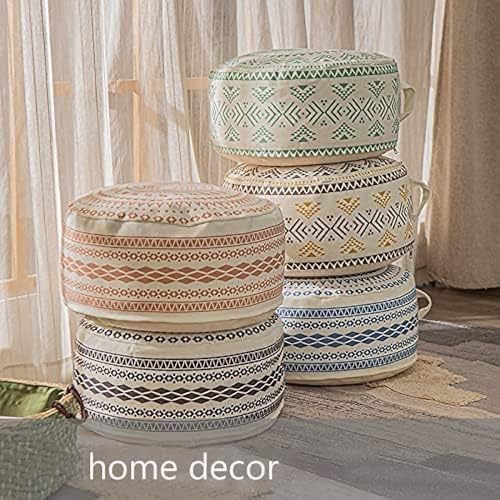 MOCOFO Unstuffed Round Pouf Covers Boho Colorful Geometric Ottoman Pouf Cover with Handle DesignDecoration Footstool for Living RoomBedroomPatio Blue18x18x8 - Image 3