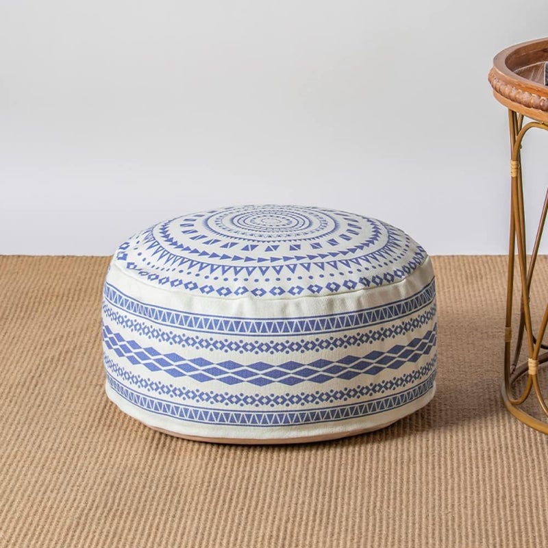 MOCOFO Unstuffed Round Pouf Covers Boho Colorful Geometric Ottoman Pouf Cover with Handle DesignDecoration Footstool for Living RoomBedroomPatio Blue18x18x8 - Image 2