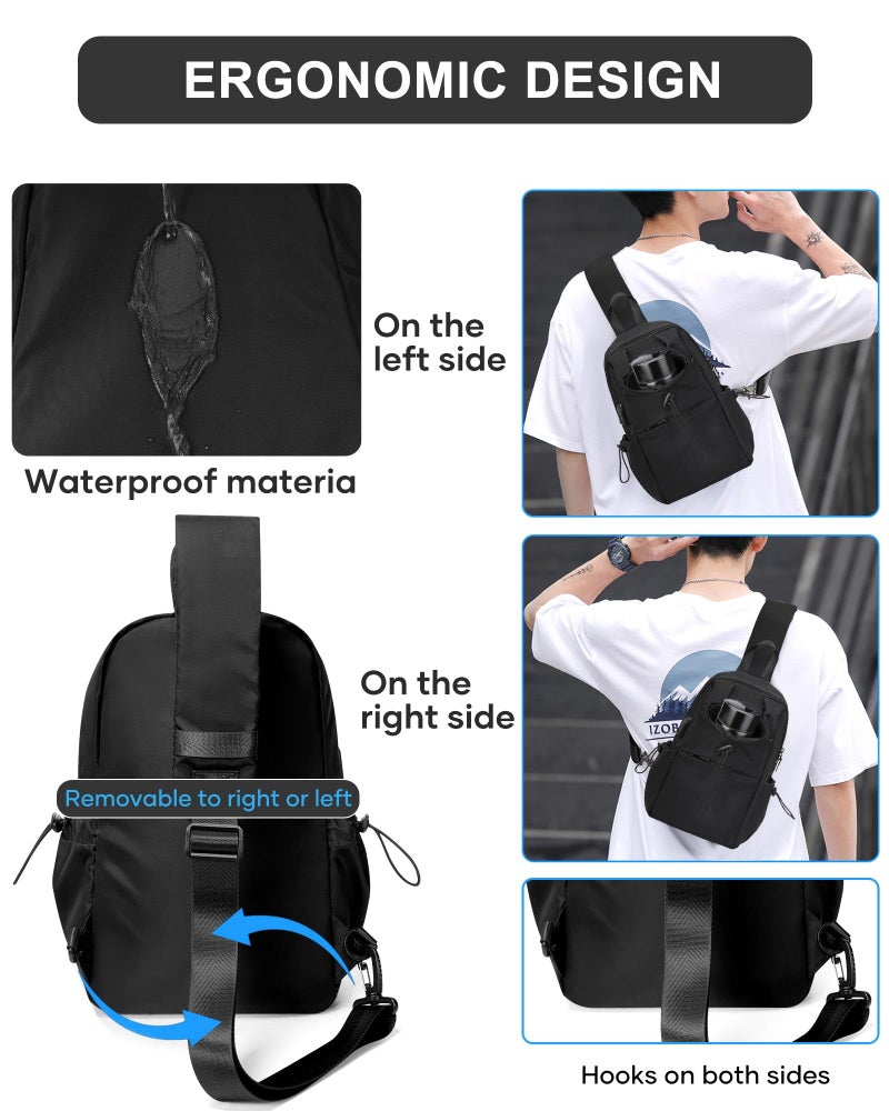 SEAFEW Black Sling Crossbody Bag for Men Women, Tactical Backpack Shoulder Daypack Mini Anti-Theft Cross Body Motorcycle Chest Bags, Small One Strap Fanny Back Pack for Casual Travel Hiking Sport Gym - Image 5