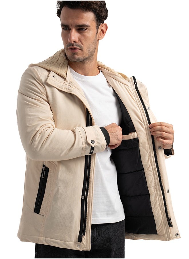 clever - Men's Gabardine Jacket - With Collar Water Proof- Beige - Image 1