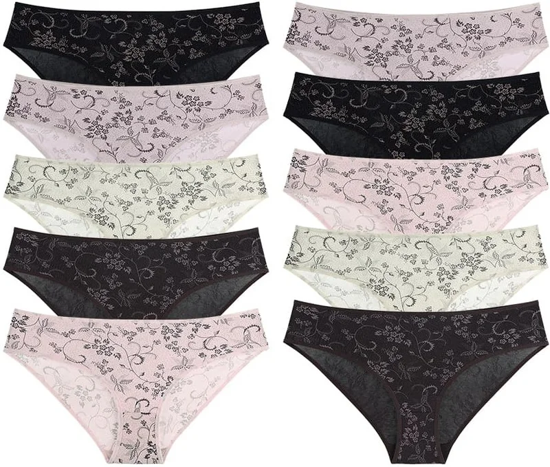 دونيلا 10-Piece Colorful Patterned Women's High Waist Panties - 311250
