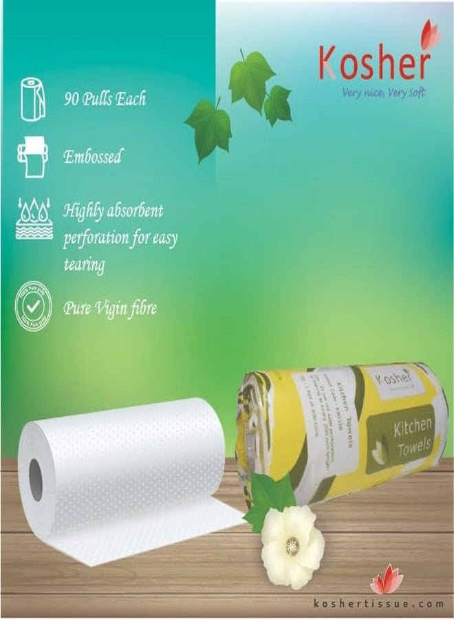 Kosher Kitchen Tissue/Towel Roll | Soft & Absorbent 2-Ply Paper Towels | High Wet Strength | Flower Embossed | 90 pulls Each (pack of 3) - Image 3