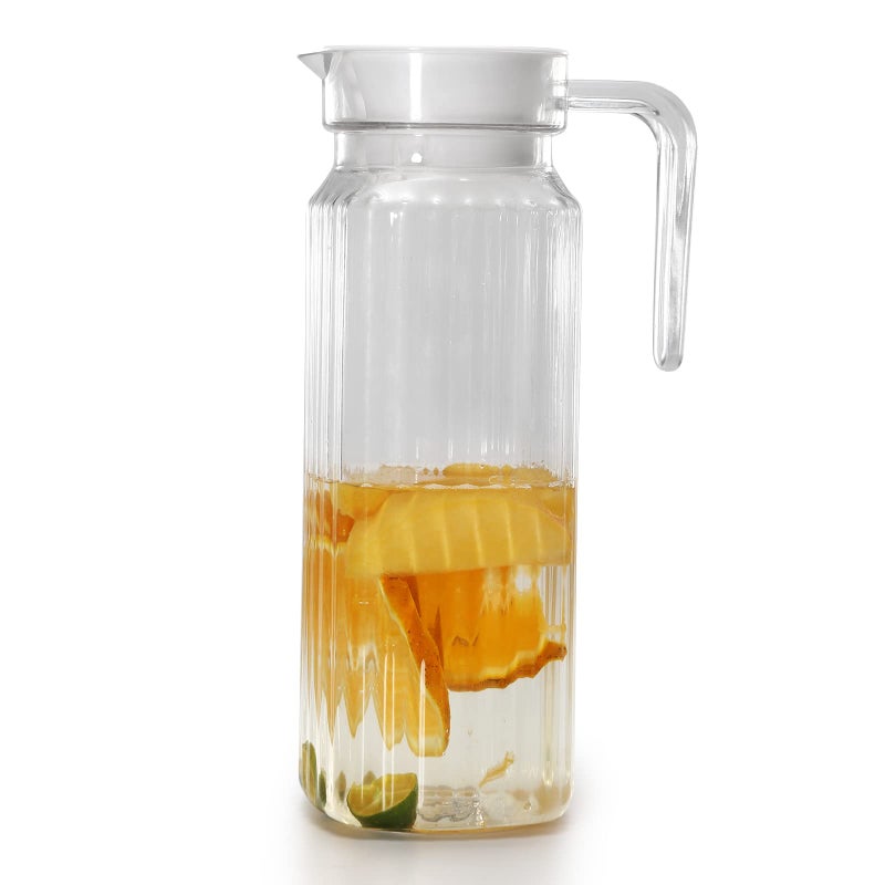 Acrylic Pitcher 37 oz OEH Unbreakable Clear Plastic Pitcher with Lid BPAFree HeatResistant Small Plastic Water Pitcher for Tea Sangria Lemonade Juice Milk Stripe
